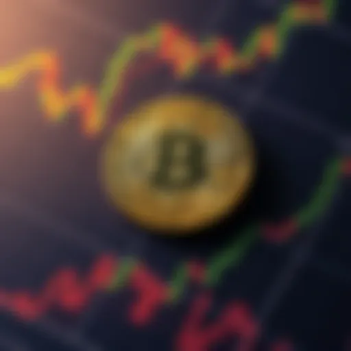 A Bitcoin coin placed on a financial graph showing market trends and fluctuations, illustrating Bitcoin's position in the cryptocurrency market.