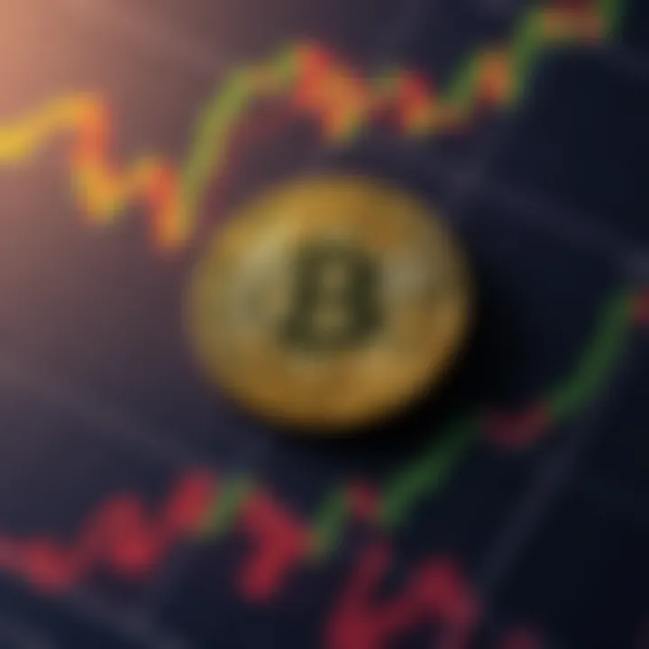 A Bitcoin coin placed on a financial graph showing market trends and fluctuations, illustrating Bitcoin's position in the cryptocurrency market.