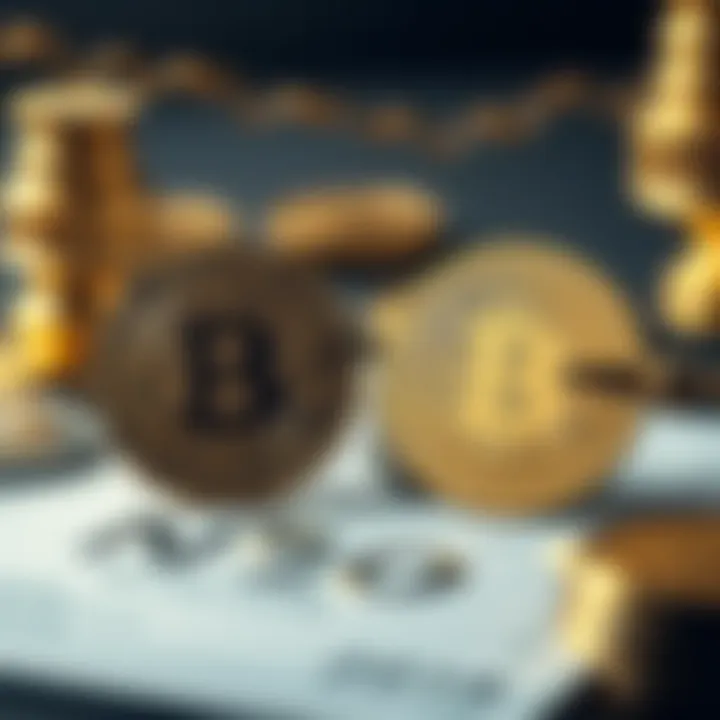 A visual contrasting real Bitcoin coins with paper representations or claims, highlighting the difference between actual cryptocurrency and financial products tied to it.