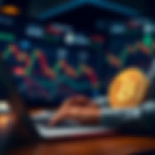 A person looking at Bitcoin covered calls options on a laptop with financial charts in the background