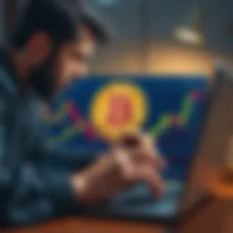 A worried investor looking at a Bitcoin chart on a laptop screen, reflecting market volatility and financial concerns.