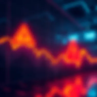 Graph showing a downward trend in Bitcoin prices over time, with a warning sign overlay.