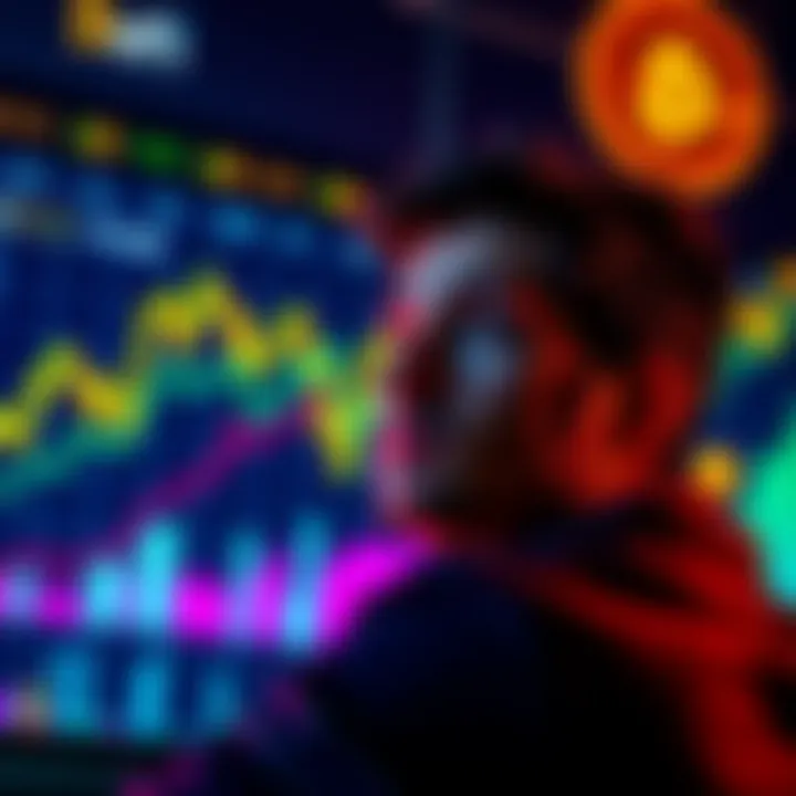 A person considering moving Bitcoin to a DeFi platform, with charts showing rising profits and crypto symbols in the background.