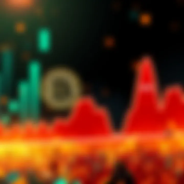 A graph showing Bitcoin's 30% rise and Dogecoin's 20% fall over three months, with Bitcoin in green and Dogecoin in red.