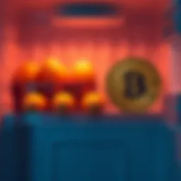 A fridge with eggs on one side and a Bitcoin symbol on the other, representing the idea of storing value.