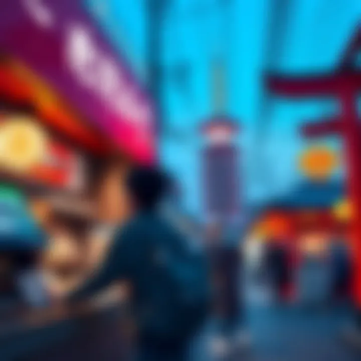 A tourist is at a currency exchange booth in Hiroshima, converting Bitcoin into Japanese yen to pay for hotel expenses.