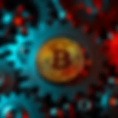 A visual representation of Bitcoin coins surrounded by gears symbolizing the need for evolution and adaptation in cryptocurrency mining.