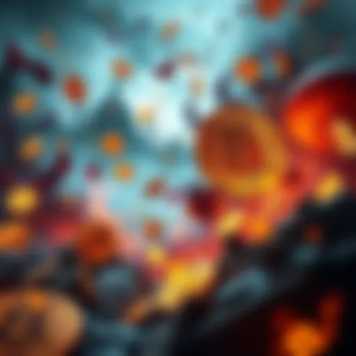 A visual representation of Bitcoin symbols amidst chaos, depicting financial turmoil and shifting market trends