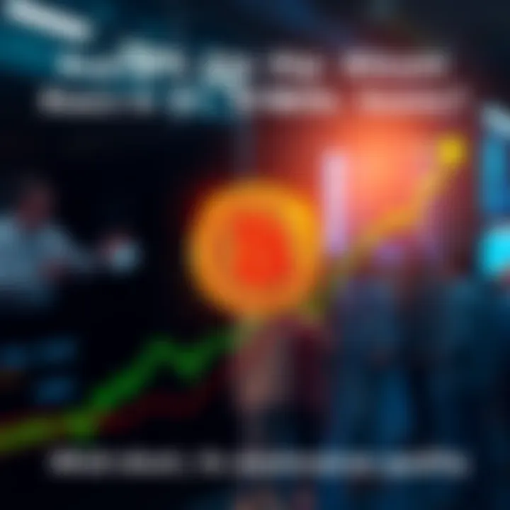 A chart showing Bitcoin price rising with a dollar sign, symbolizing investment strategy, and people discussing in the background.