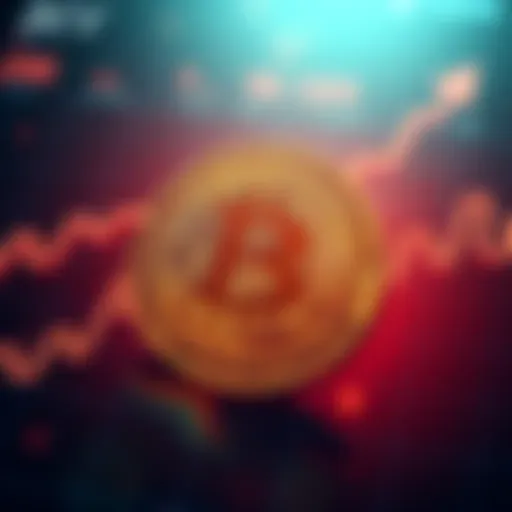 A Bitcoin symbol in front of a rising financial graph, representing Bitcoin's growth and influence in the market.