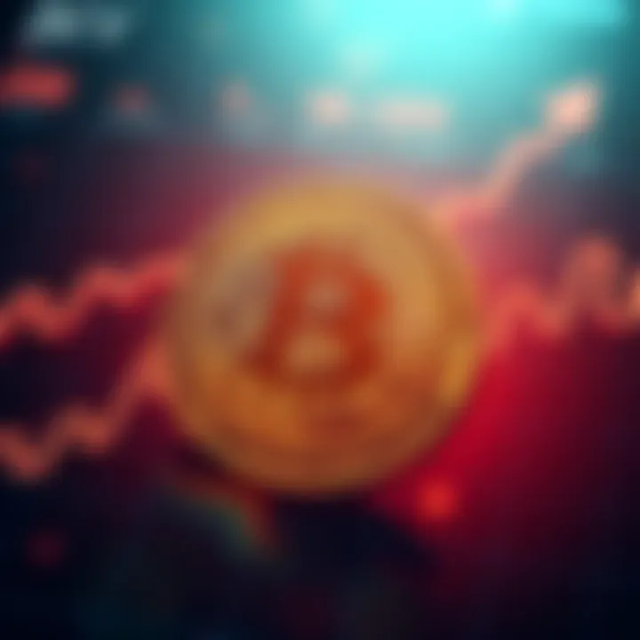 A Bitcoin symbol in front of a rising financial graph, representing Bitcoin's growth and influence in the market.