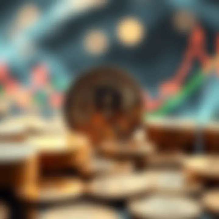 A visual representation of Bitcoin growth with coins and a graph showing increasing value, symbolizing wealth in a new economy.