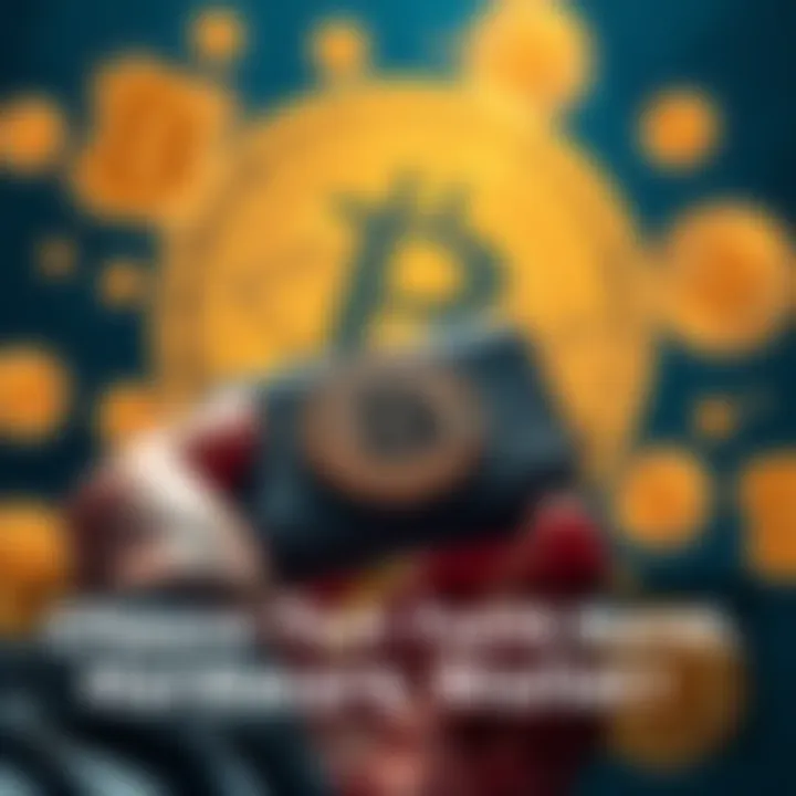 A person holding a hardware wallet with Bitcoin symbols in the background