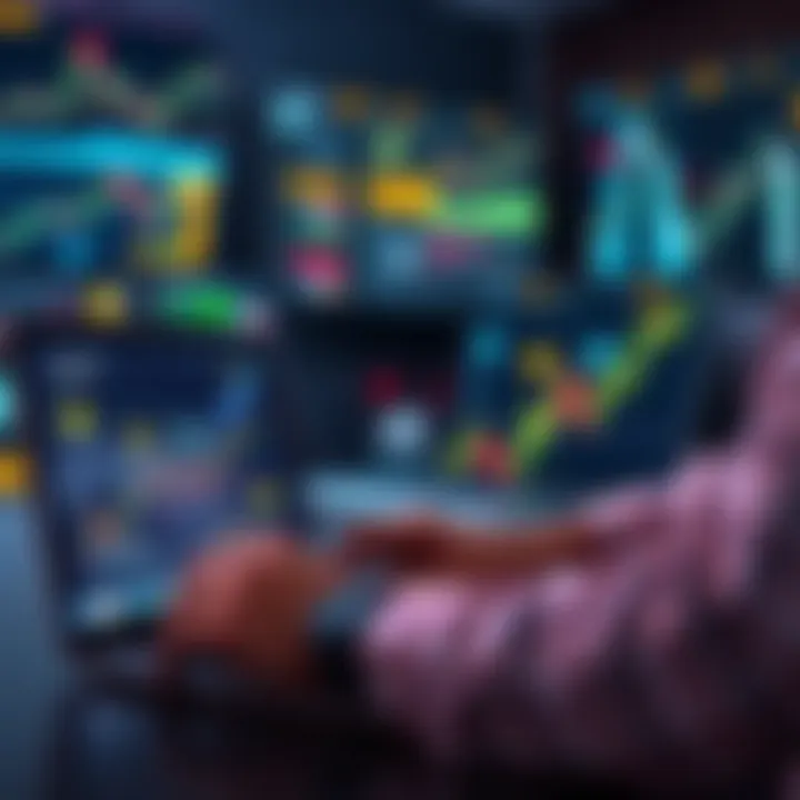A person analyzing Bitcoin charts on a laptop, symbolizing financial freedom through cryptocurrency investments.