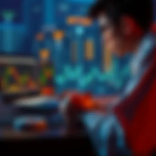 A person contemplating investing all their savings in Bitcoin, with a laptop displaying cryptocurrency charts and a piggy bank nearby.