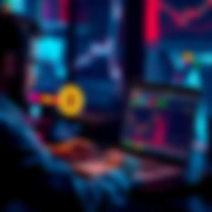 A person looking at a Bitcoin chart on a laptop, pondering whether to invest now or wait for a price drop.