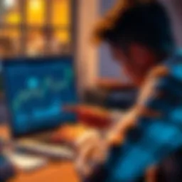 A person looking at a financial chart on a laptop, contemplating the best time to invest in Bitcoin.