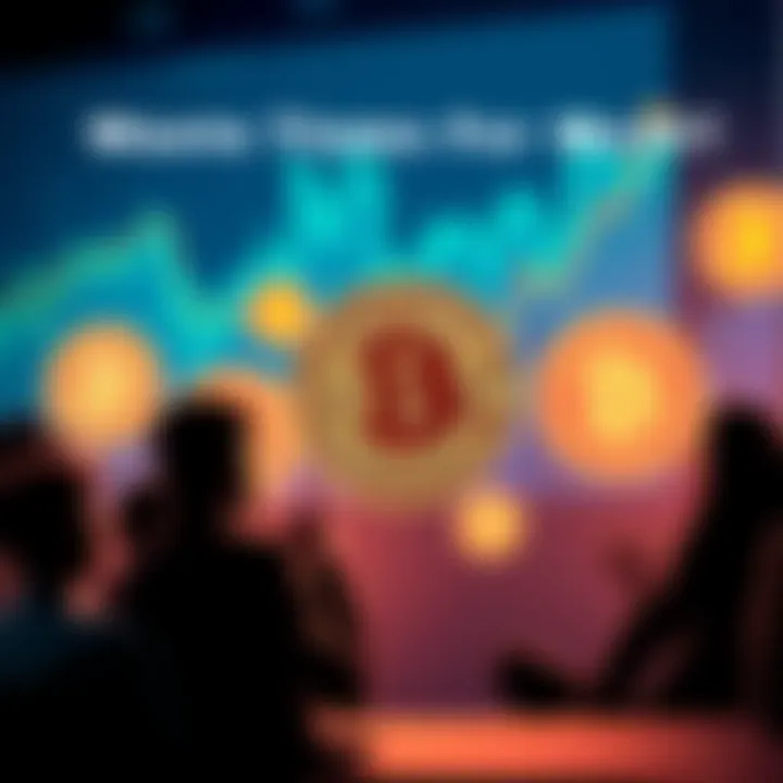 People debating whether investing in Bitcoin benefits only the wealthy, with graphs and Bitcoin logos in the background.