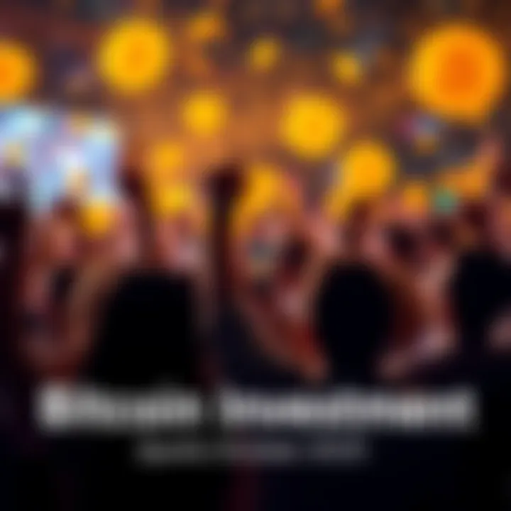 People celebrating the rise in Bitcoin investment with joy and enthusiasm, holding up symbols of cryptocurrency.