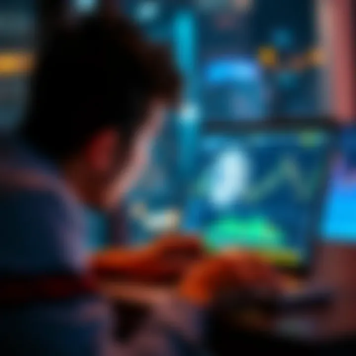 A person looking at a laptop with Bitcoin graphics on the screen, symbolizing the start of an investment journey.