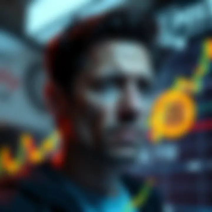 A person looking at a Bitcoin chart with a concerned expression, highlighting the complexities of trading and investing in cryptocurrency.