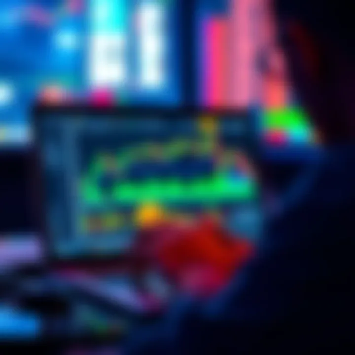 A person looking at a laptop screen displaying Bitcoin charts and investment strategies, focused on thoughtful investment decisions.