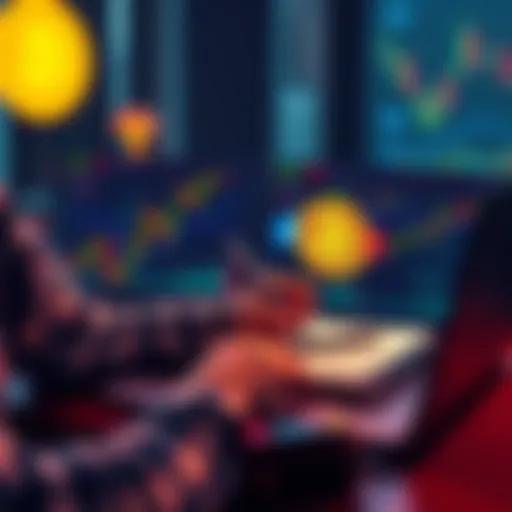 A beginner looking at Bitcoin charts and strategies on a laptop with notes and a wallet in the background.