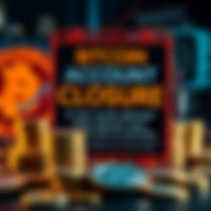 A graphic showing a warning sign about Bitcoin IRA accounts being at risk of closure due to inactivity, with a stack of coins representing cryptocurrency investment, and a bold alert message about needing to deposit funds to keep the account open.