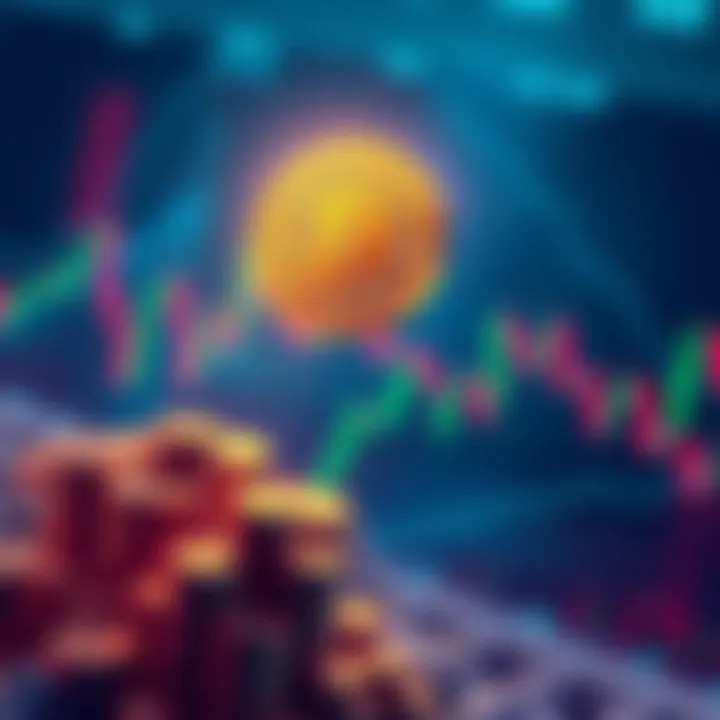 Illustration showing Bitcoin rising with a background of KAS market charts, depicting a significant financial shift.