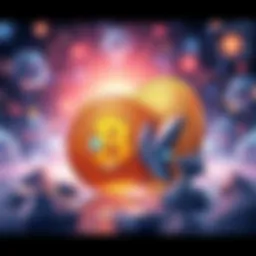 Illustration showing Bitcoin symbol with a worried expression next to Kaspa symbol, representing the fear of quantum technology's impact on wealth.