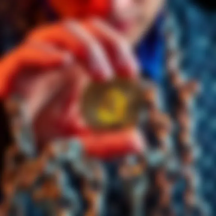A person holding a physical Bitcoin while surrounded by chains symbolizing custodial solutions. The scene reflects the importance of self-custody in cryptocurrency ownership.