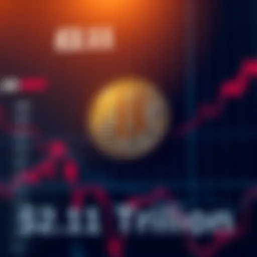 Bitcoin symbol with a rising graph background representing its $2.11 trillion market cap