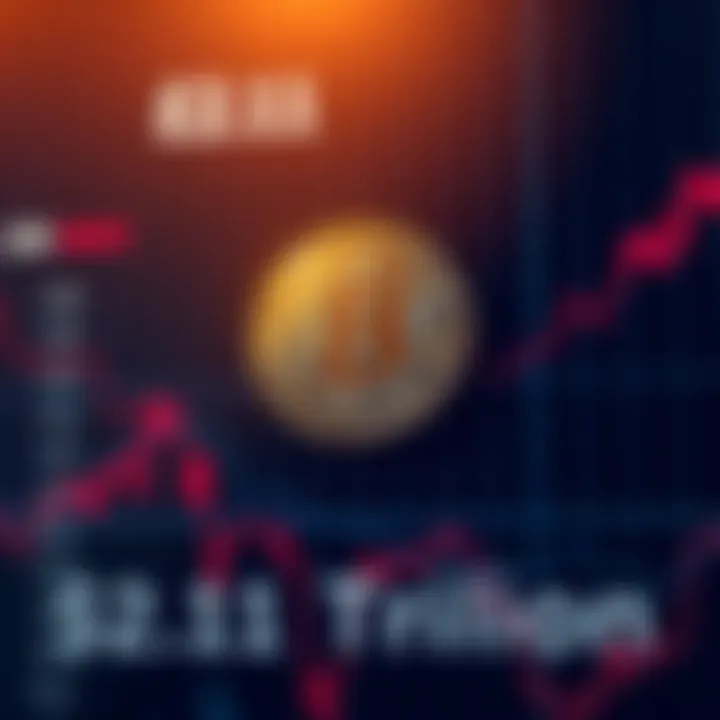 Bitcoin symbol with a rising graph background representing its $2.11 trillion market cap