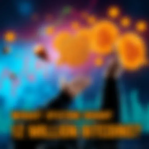 A visual showing a dramatic price chart with bitcoin symbols and a person contemplating the purchase of a large amount of bitcoins.