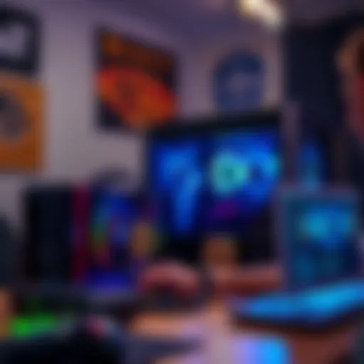 A person sets up Bitcoin mining rig with graphics cards and cooling fans on a desk