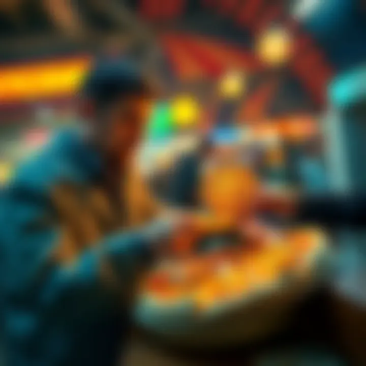 Laszlo Hanyecz buying two pizzas with Bitcoin in a lively setting.
