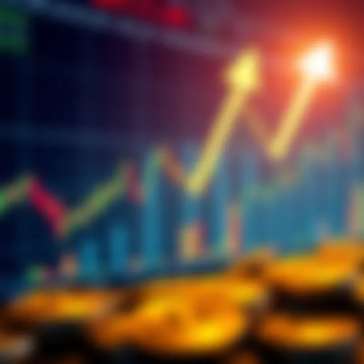 A graph showing Bitcoin prices dropping with an arrow pointing down, highlighting the potential opportunity for buyers.