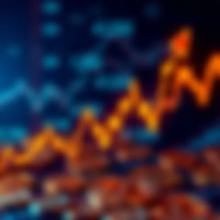 A downward trend line on a Bitcoin chart with a background of currency symbols, indicating market instability and possible collapse.