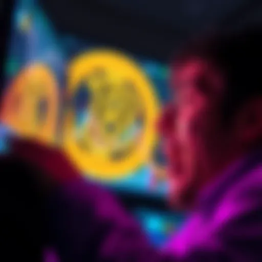 A person looking at a screen showing Bitcoin's price hitting 58K, with excitement in their expression.