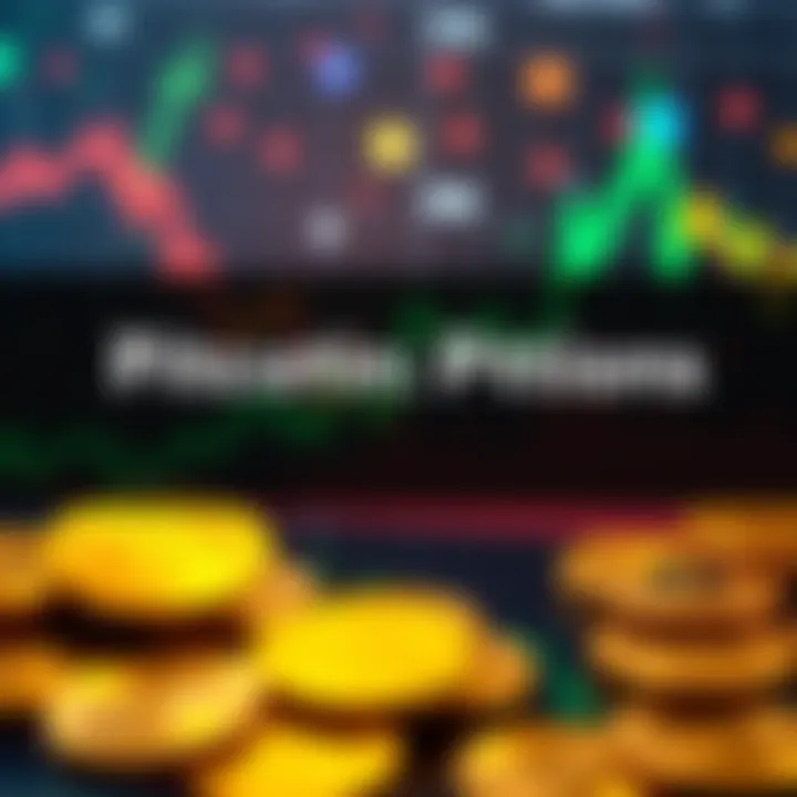 A graphic showing a rising Bitcoin price trend over the next decade with charts and coins
