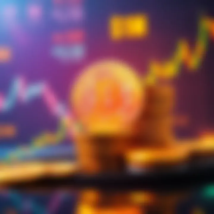 A visual representation of Bitcoin's price chart trending upwards, with coins stacked and a graph showing potential growth towards one million dollars.