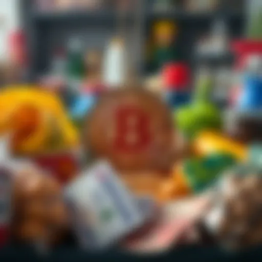 A visual representation of Bitcoin with a price tag showing $10 million, surrounded by everyday items like groceries and bills, illustrating the impact on daily pricing.