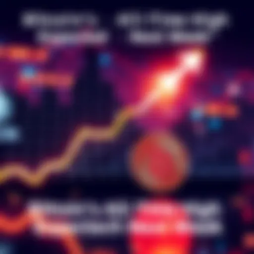 Graph showing Bitcoin's price trending upward with a bright arrow indicating growth
