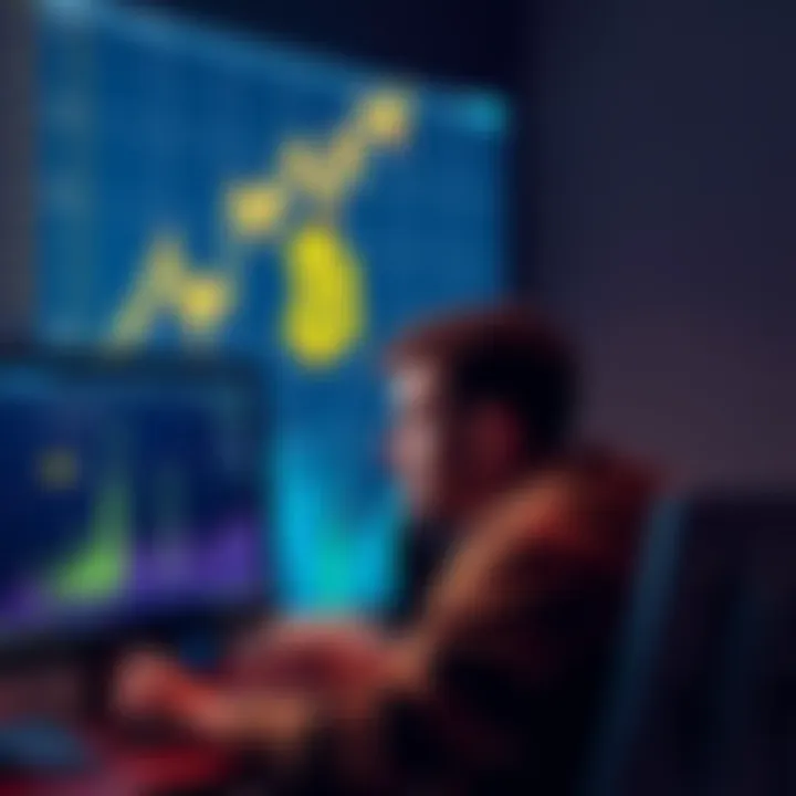 A graph showing Bitcoin's price rising sharply while a person looks frustrated at their computer due to losses from meme coins