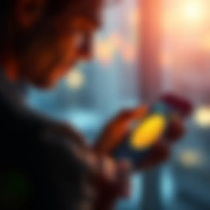 Individual analyzing Bitcoin price trends on a smartphone, pondering their first purchase decision