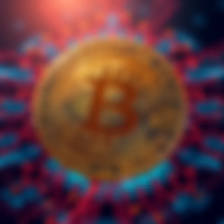 A visual representation of Bitcoin symbol with a backdrop of quantum computing elements, showcasing potential threats to cryptocurrency security.