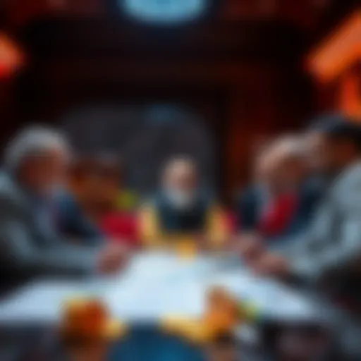 Group of Indian lawmakers discussing Bitcoin regulations with charts and graphs on a table