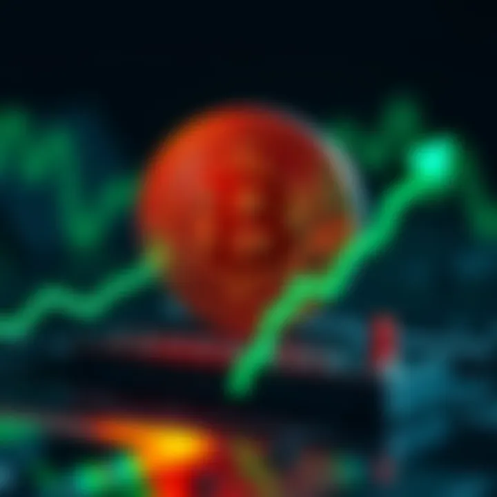 A Bitcoin symbol with a green graph line showing growth, symbolizing its rise in value.