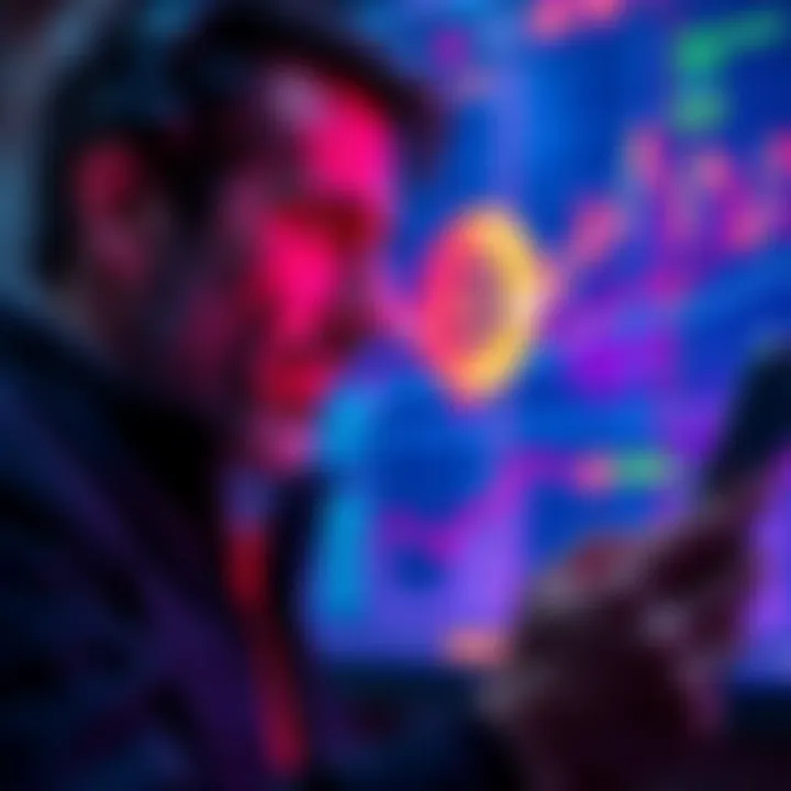 A concerned investor looking at a digital chart showing Bitcoin price fluctuations and security alerts.