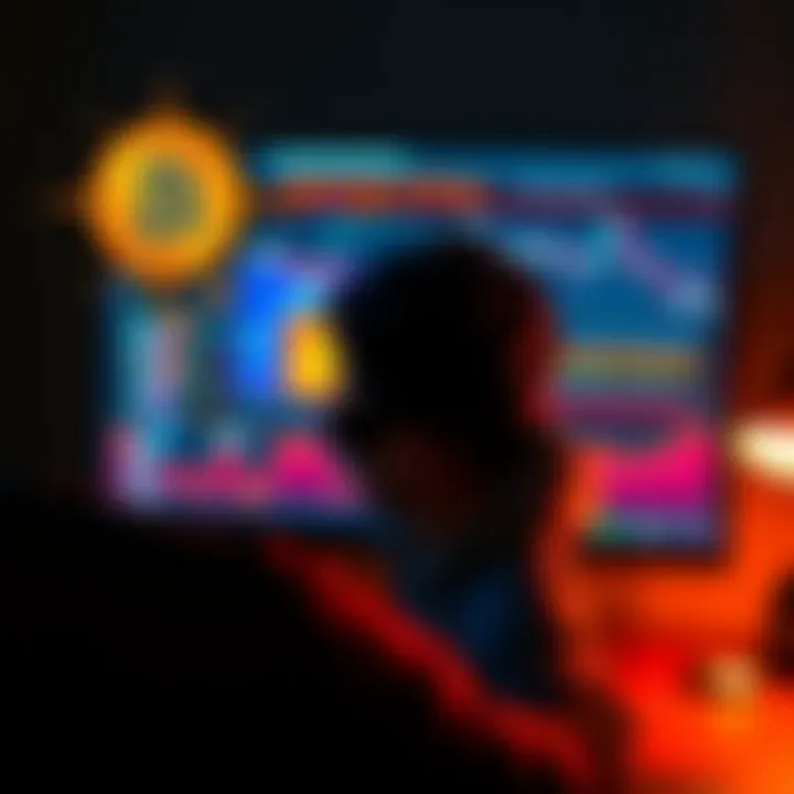 A person looking worried at a computer screen displaying Bitcoin graphics, symbolizing security issues.